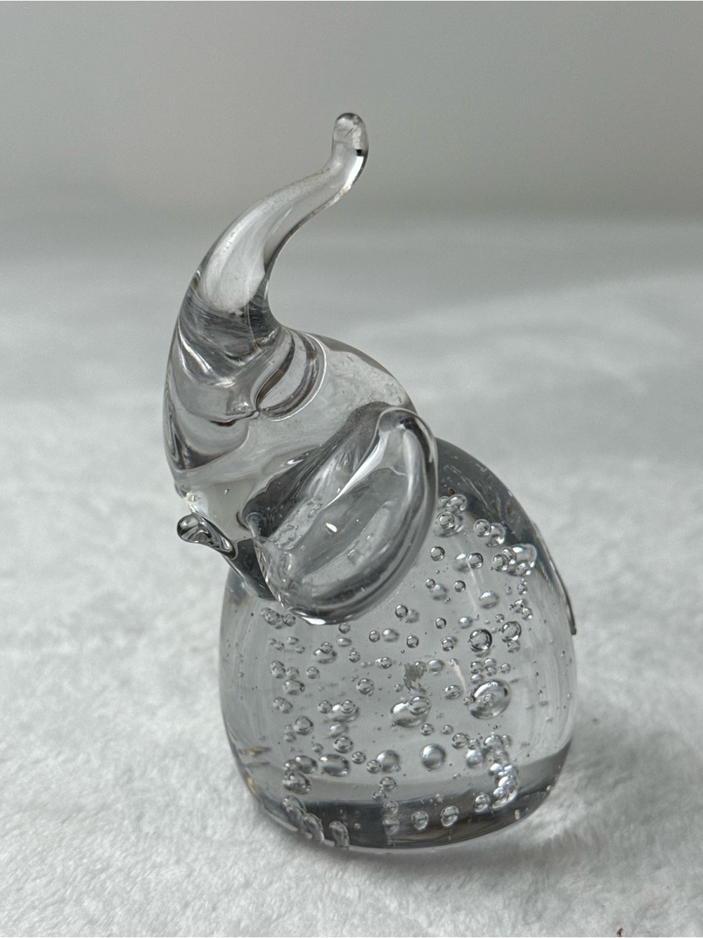 Vintage Murano Art Glass Elephant Paperweight w/Controlled Bubbles Hand Blown